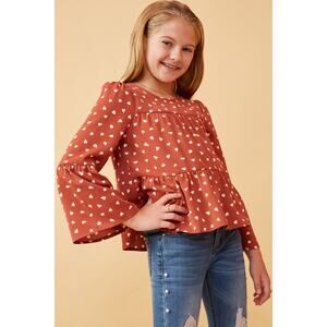HAYDEN Sydney Rose Tiered Puff Shoulder Top with Hearts and Bell Sleeves Small